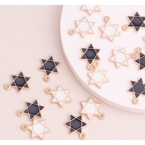 10pcs 16x12mm Enamel Geometric Stars Beads for DIY Making Necklaces & Bracelets Black White Color Charms Jewelry
