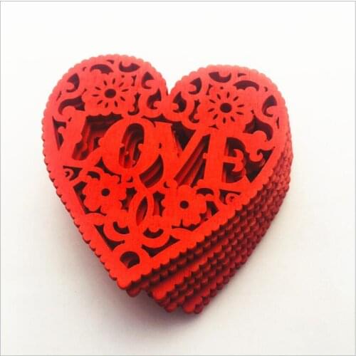 Heart-shaped hollow LOVE wood piece wedding holiday decoration pendant 8*8cm 10pcs