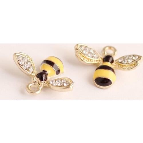 10pcs/lot Lovely Rhinestone Bee Charms Alloy Pendant Fit For Bracelet DIY Fashion Jewelry Accessories YZ308