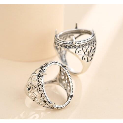 19*25mm 925 STERLING SILVER mens Semi Mount Bases Blanks base blank Pad VINTAGE ring Setting set jewelry (without stone) A5448
