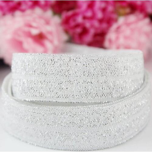 20 yards 16mm silver elastic fold over band glitter velvet webbing elastic ribbon for hair tie