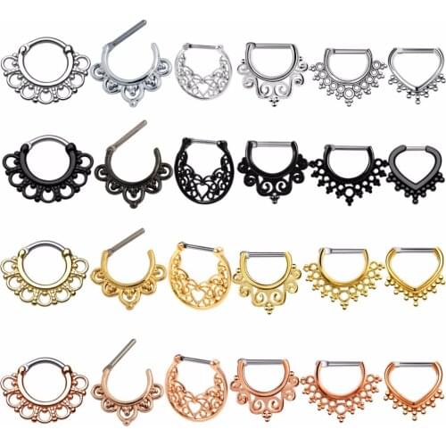 2018 Titanium Shaft Nose Fake Piercing Copper Nose Ring Indian Flower Stud Hoop Septum For Clicker Nariz Clip Rings Body Jewelry