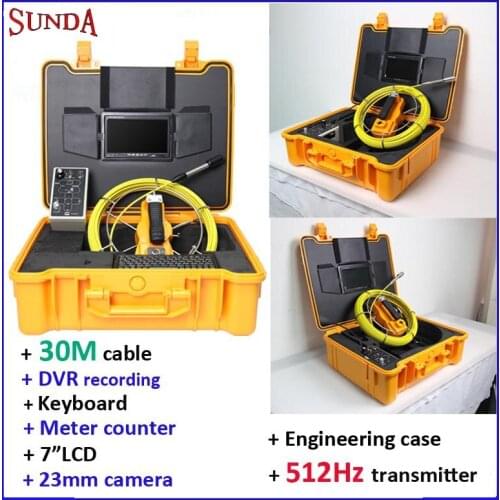 30meter drain sewer inspection camera system 512hz transmitter DVR recording camera keyboard typing meter counter