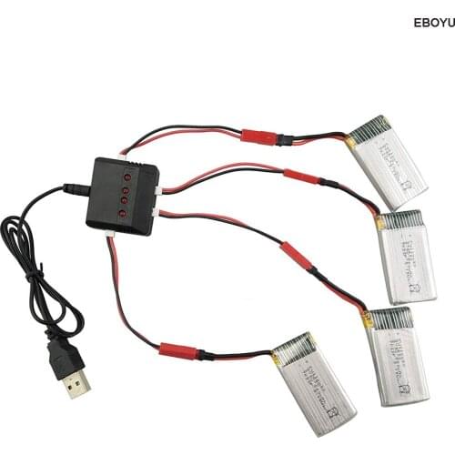 4pcs* 3.7V 850mah Lipo Battery+1 to 4 Balance Charger+4pcs JST Cables for SYMA X56 X56W X54HW X54HC Foldable RC Quadcopter Drone