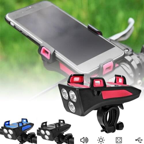 4 IN 1 Led Bicycle Light Front USB Rechargeable Solar Horn Phone Holder Bicycle Lamp Flashlight Outdoor Cycling Power Bank