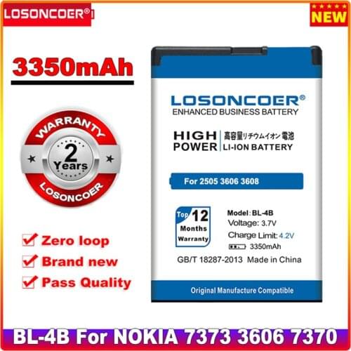 LOSONCOER 3350mAh BL-4B Battery For NOKIA 7373 2505 7370 3606 3608 2670 2660 2630 5000 6111 7070 7088 Battery+Tracking Number