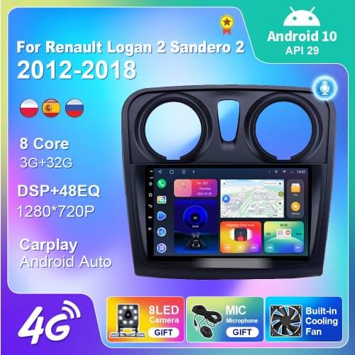 Car Radio For Renault Logan 2 Sandero 2 2012-2018 Multimidia Stereo Player GPS Navigation Carplay Wifi 4g With Rear Camera Frame