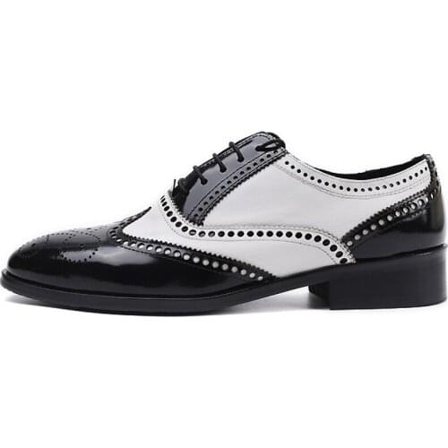 New Spring men Classics black white brogue shoes Genuine Leather casual Shoes lace-up Carving hollow