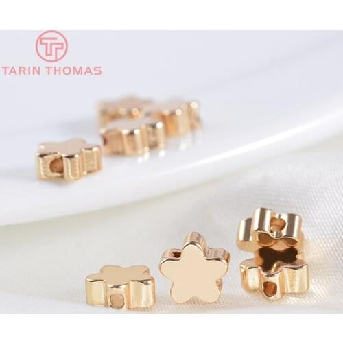 20PCS 5x2.5MM 6x2.5MM 24K Gold Color Plated Brass Plum Flower Spacer Beads Bracelet Beads High Quality Jewelry Accessories