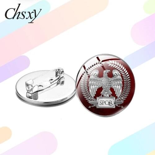 CHSXY Ancient Rome Empire SPQR Pin Button Brooch Vintage Senate and People of Rome Glass Cabochon Brooches Souvenir Accessories