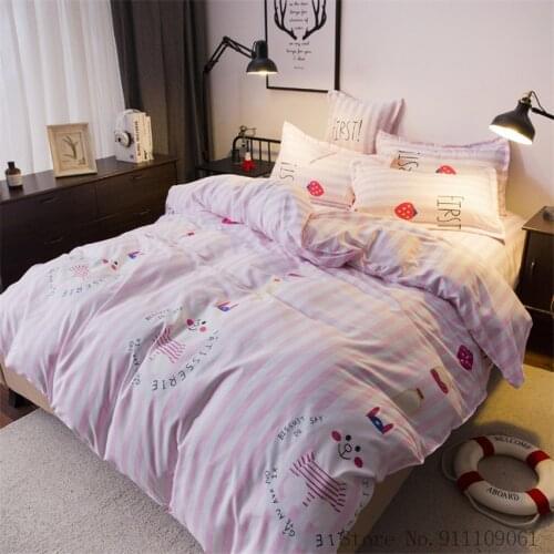 Home Textile Girls Pink Bedding Sets Children Adult Bed Linen King Twin Size Stripe Quilt Cover Bed Sheet Pillowcases Bedclothes