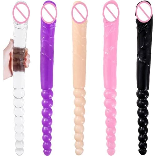 Double Head Dildo Long for Anal Vagina Lesbian Double Ended Jelly Dildo Flexible Big Dick Penis for Women Masturbator Adult Toys