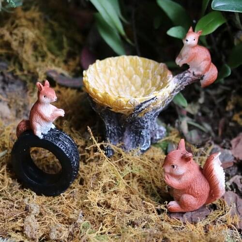 FairyCome Fairy garden Squirrels Kit With Birdbath and Tire Mini Fairy Garden Miniatures Set Garden Supplies Bonsai Ornaments