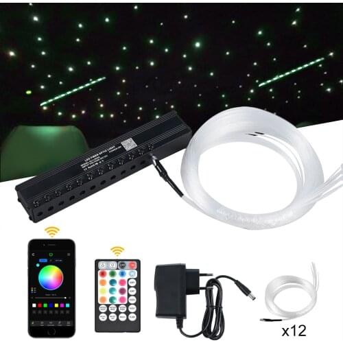 3W 12LEDS Meteor/App Control Fiber Optic Engine-Shooting Star effect+12PCS 0.75mm*12PCS*5M End Glow Fiber Optic Cable