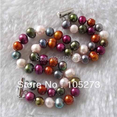 New Arriver Pearl Jewelry 8inch AAA 7-8MM 2Row Multicolor Genuine Freshwater Pearl Bracelet Fashion Ladys Jewelry Free Shipping