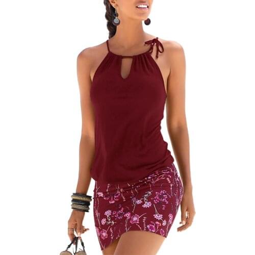 Spaghetti Strap Dress Women Summer Sexy Flower Sleeveless Sundress Halter Elastic Waist tank top Party Beach Dress