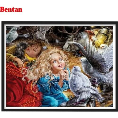 Full Square Diamond Painting Russian girl and pigeon Cross Stitch Needlework Art Diamond Embroidery Kit Mosaic Home Decoration