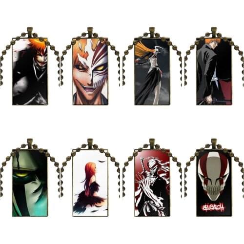 Hot Popular Anime Bleach Ichigo For Wedding Glass Cabochon Jewelry Bronze Color With Long Pendant Choker Rectangle Necklace