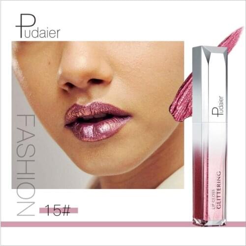 Pudaier Glitter Lipstick 18 Colors Sexy Liquid Moisturizer Shine Lip Gloss Pomade Shimmer Make Up Paint Brand Cosmetic T1573