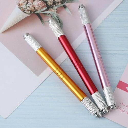 Manual Double Crystal Acrylic Tattoo Pen Microblading Permanent Makeup Eyebrow Tools 2 Usage For Flat or Round Needles
