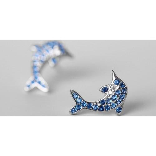Minimalist Female Dolphin Animal Earrings Real 925 Sterling Silver Stud Earrings For Women Vintage Small Wedding Earrings