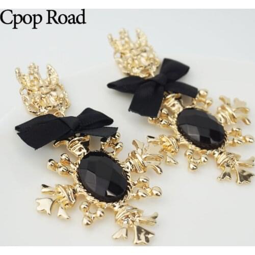 Cpop Gothic Earrings Women Black Glass Stainless Steel Gold Cross Vintage Drop Earringss Fashion Jewelry Needle New Gifts