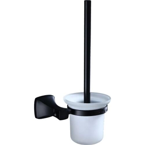 Toilet Brush Aluminum Black Bathroom Toilet Scrub Cleaning Brush Holder Set with brush Wall Mounted