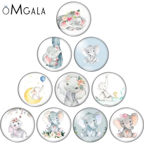Cute Painting Elephant Artist 8/10/12/14/16/18/20/25/30mm Glass Cabochons Accessories Make Children Birthday Gift DIY Jewelry
