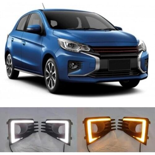 2PCS For Mitsubishi Mirage 2020 2021 LED Daytime Running Light Waterproof Yellow Turn Signal Light Bumper ABS 12V Lamp LED DRL