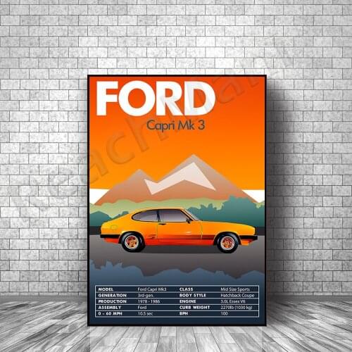 Vintage Classic Car Poster Ford Capri Mk3 Modern Home Art Deco Canvas Poster