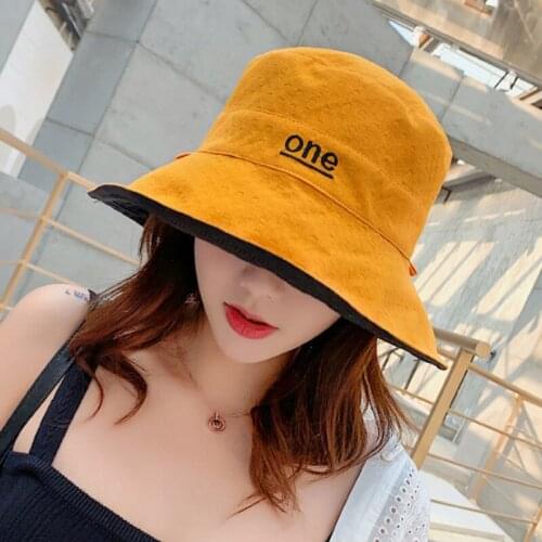 Women Cotton Bucket Hats Width Brim Double Side Spring Summer Panama Sun Hat Solid Foldable Fedoras Outdoor Beach Cap