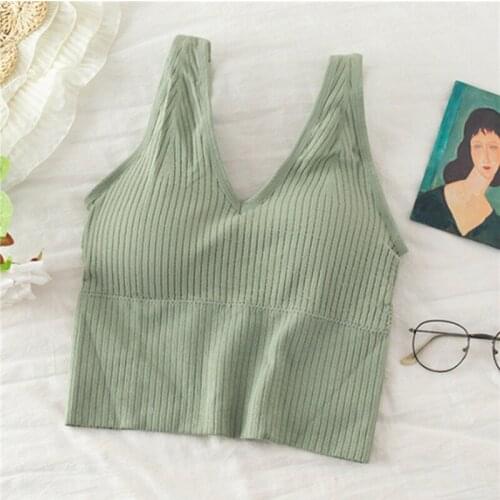 Knitted Ladies Tank Top Underwear Sexy Padded Beauty Back Vest Female Backless Sleeveless Intimate Wireless Lingerie