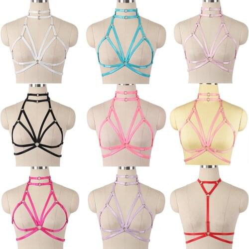 Crop Top Sexy Lingerie Cage Bra Colorful Body Harness Women Goth Harness belt Bra Fetish Wear Elastic Adjustable Bralette