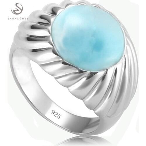 Eulonvan Luxury Larimar Natural Stone Engagement Wedding rings Jewelry for women 925 sterling silver Lovely S-3802 size 6 7 8 9