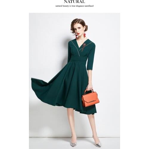 ZUOMAN Women Autumn & Winter Elegant Dress Festa High Quality Long Office Party Robe Femme V-neck Designer A-line Vestidos