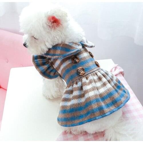 Plaid Dog Clothes Cat Dog Coat Winter Bubble Sleeve Lapel Coat Dress For Small Medium Dogs Chihuahua Poodle Pet Clothing Jacket