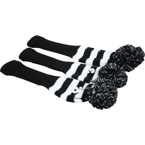 1 3 5 One Set Black White Pom Pom Head Covers Knitted Golf Club Cover Headcovers 3PCS/SET