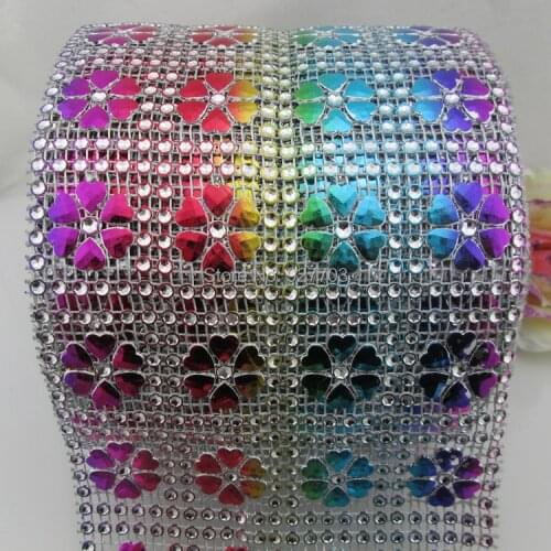 1 Yard Sparkle 5 Color Heart Rhinestone Crystal Diamond Mesh Wrap Roll Ribbon