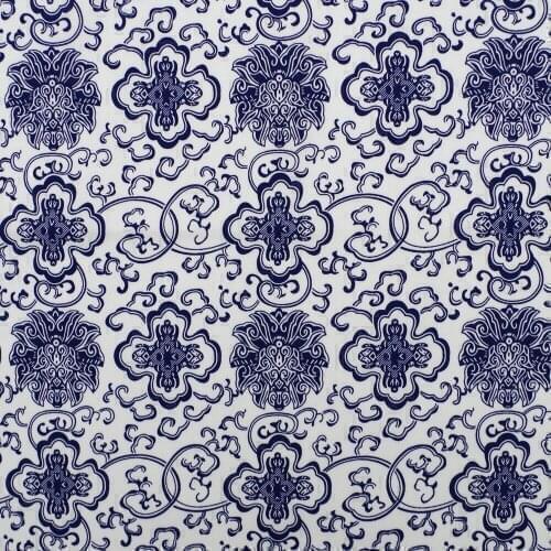 1 yard Cotton Poplin Fabric for sewing pathwork, dress, cloth, bedding - Blue flower on White