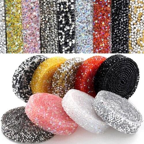 1 Yard Sewing Crystal Motif Strass Hot Fix Rhinestone Trim Applicator Ribbon With Rhinestones Iron On Appliques For Dresses