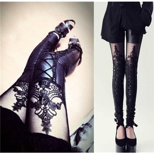 2021 New Women Pants Patchwork Lace Pencil Pants Mesh Fashion Sexy Women Pants Fashion Black Solid Color Ankle Length Trousers