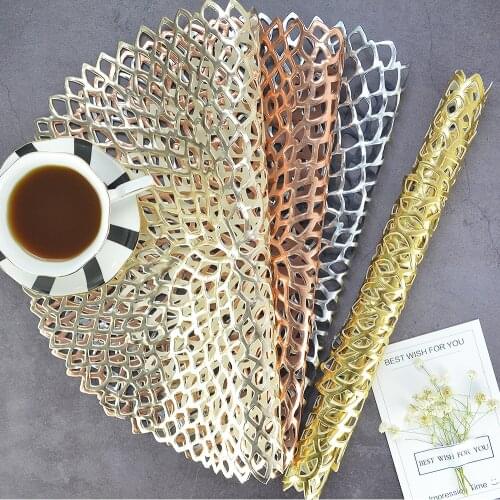 PVC Plastic Hollow Placemat For Dining Table Heat Insulation Non Slip Round Coaster Pads Table Bowl Mats Home Decor 36cm 4pcs