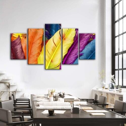 5 Panels Decorative Modular Pictures For Living Room Modern Colorful Feather Canvas Prints Wall Art Paintings Home Wall Decor