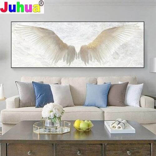 Diamond Embroidery White angel wings Full Square round Diamond Mosaic Rhinestones Art Painting Cross Stitch Wall Decor