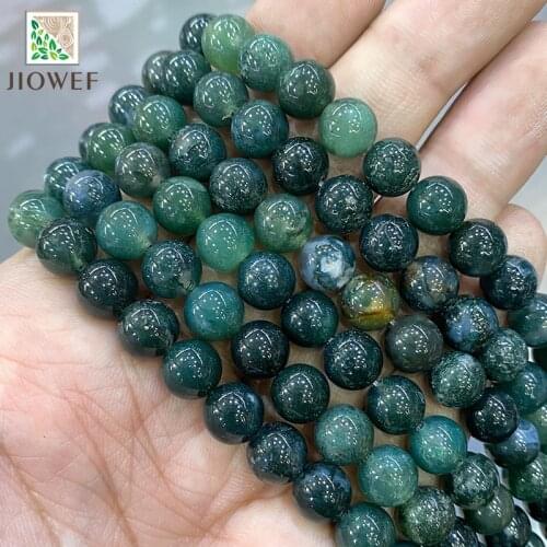 Smooth Moss Grass Green Agates Round Loose Spacer Beads Chains for Diy Jewelry Making Natural Stone 4 6 8 10 12 14MM 15" Strand