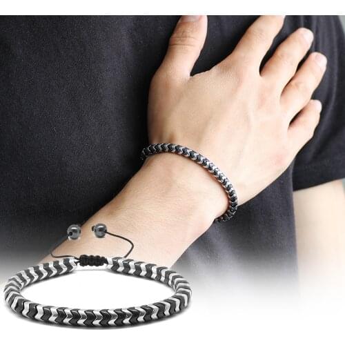 Yılan Tasarım Black-Silver Hematit Doğaltaş Bileklik