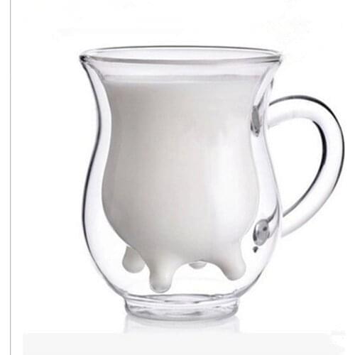 Double-layer glass mug milk mug Heat-resistant creative glass cute transparent milk cup child breakfast milk cup fun water cup