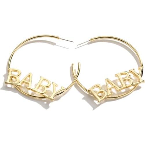 Euramerican Fashion Big Round Letter "BABY" Hoop Earrings For women web celebrity Party Statement Earrings JewelryE18095