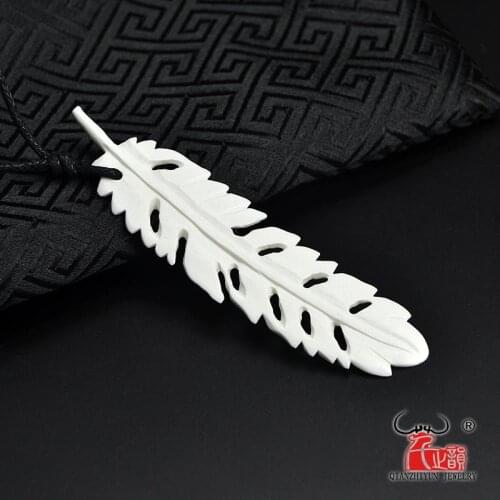GX120 Hawaii Surfer Jewelry Handmade Carved Yak Bone Feather Pendant New Zealand Maori Tribal Choker WoMens Mens Necklace