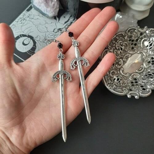 Gothic swords black crystal earrings Witchy warior pagan viking alternative medieval fashion classical women gift 2020 new